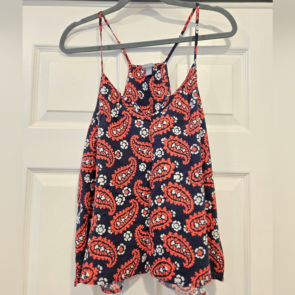 Aerie Navy and Coral Paisley Tank Sz L